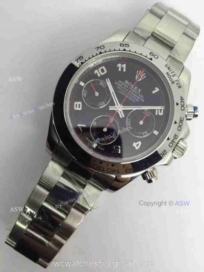 Copy Swiss Rolex Daytona Valjoux 7750 Watch SS Black Arabic 1