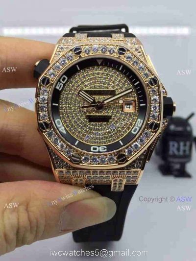 Replica Swiss Audemars Piguet Watch Rose Gold Diamond Dial 1