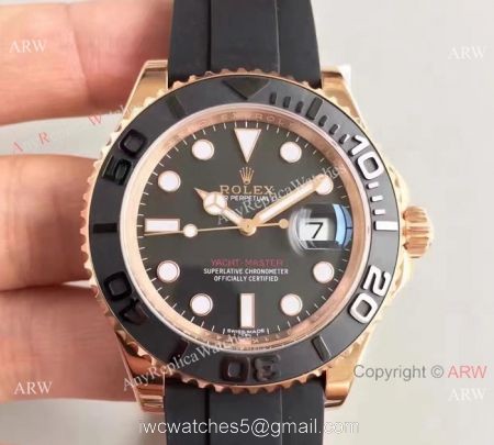 NOOB Factory Rolex Yachtmaster Rose Gold 116655 Replica Watch -Black Rubber Strap 1