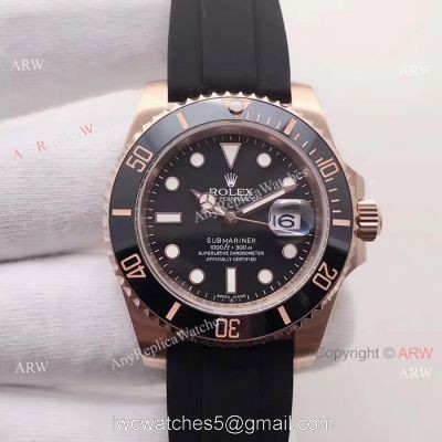 Swiss ETA2836 Rolex Submariner Rose Gold Rubber Strap Watch 40mm 1