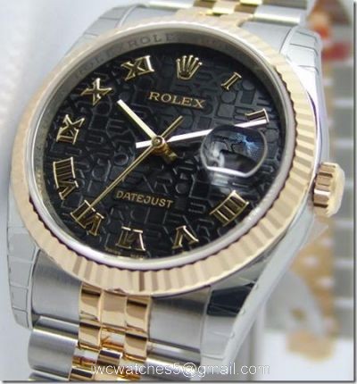 Copy Rolex Datejust 2-Tone Watch Black Micro Dial Roman Markers 1