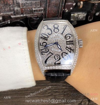 New Copy Franck Muller Geneve Crazy Hour Silver Iced Out Diamond Watch 1