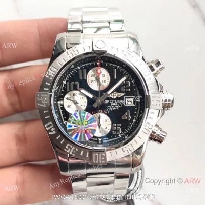 (GF)Replica Breitling Super Avenger II Stainless Steel Black Arabic Watch 7750 1
