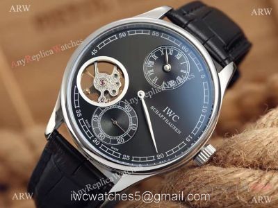 High Quality Replica IWC Tourbillon Portuguese SS Black Leather Watch 1