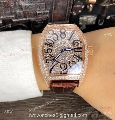 New Copy Franck Muller Crazy Hour Rose Gold Iced Out Watch 1