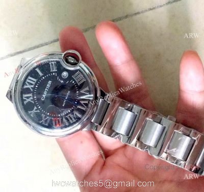 Copy Ballon Bleu de Cartier 42mm Watch Stainless Steel Black Roman Face 1