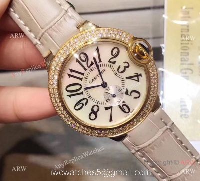 Cartier Ballon Bleu Gold Case Diamond Bezel Womens Fake Cartier Watch 1