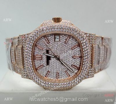 Highest Quality Patek Philippe 5719 Nautilus Jumbo Watch Rose Gold Full Diamond 1