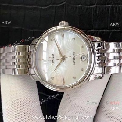 Replica Omega Women Watches Stainless Steel White Mother of Pearl Dial 1