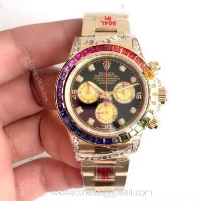EX Factory 904L Asia 7750 Rolex Rainbow Replica Watch Yellow Gold 1