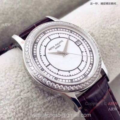 Copy Patek Philippe Calatrava SS Diamond bezel Watches Swiss Quartz 1