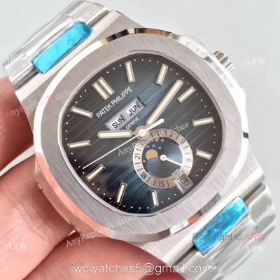 Swiss Replica Patek Moonphase Nautilus Stainless Steel Blue Dial Watch 1
