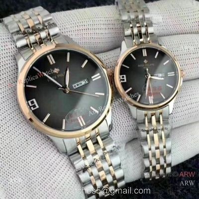 Copy Patek Philippe Calatrava 2-Tone Rose Gold Lovers Watch 1