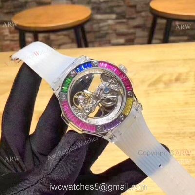2019 Hublot Unico Sapphire Replica Watch Transparent Case Rainbow Bezel 1