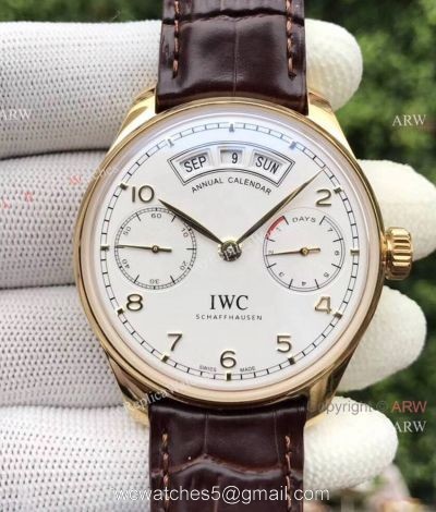 Fake IWC Portugieser Annual Calendar 7 days 44.2mm Watch Gold Case White Dial 1