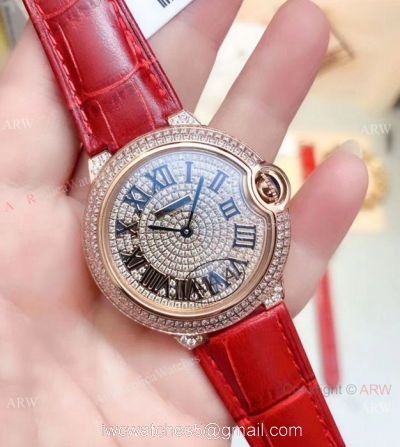 2019 Replica Cartier Ballon Bleu Rose Gold Ice Out Watches 36mm 1