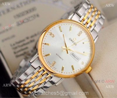 Fake Omega day date Automatic Watch 2-Tone Silver Dial 1