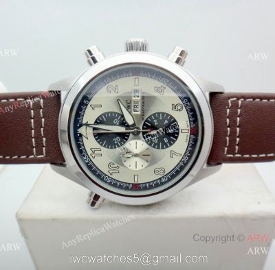 Copy Iwc Pilot Spitfire Chronograph White Dial Brown Leather Strap 1