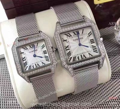 Cartier Santos Diamond Replica Watch Stainless Steel Silver Dial 1
