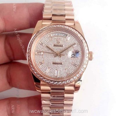 Swiss Replica Rolex Day Date II Ice Out Watch Rose Gold 41mm 1