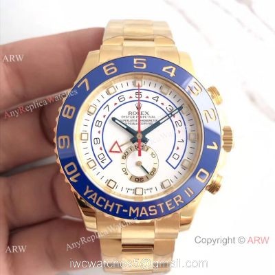 JF Factory Replica Rolex Yacht-master II All Gold Case Blue Ceramic Bezel Men Watch 1