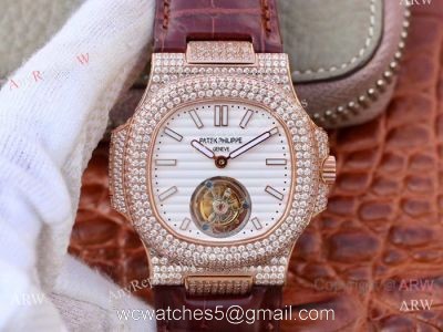 Swiss Replica Patek Philippe Nautilus Jumbo R8 Watch Rose Gold Iced Out 1