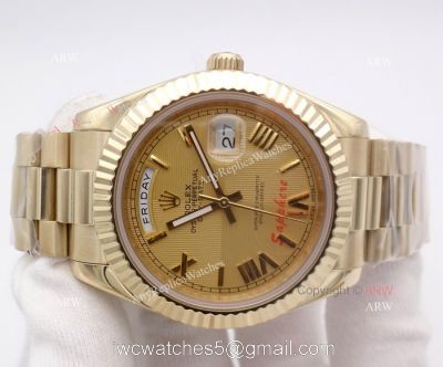 Fake Rolex Day Date Watch 40mm All Gold President Gold Roman Markers 1