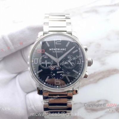 Swiss Mont blanc Knock off Timewalker Stainless Steel Black Watch Red 50 on Dial 1