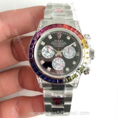 EX Factory Swiss Rolex Rainbow Daytona Replica Watch SS Black Face 1