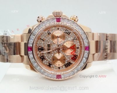 Fake Rolex with Diamond Bezel Daytona Rose Gold Diamond Face Watch 1