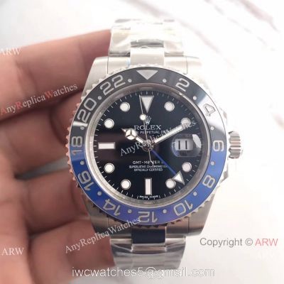 NEW UPGRADED V7 Swiss 3186 Fake Rolex Batman GMT-Master II Ss Watch 1