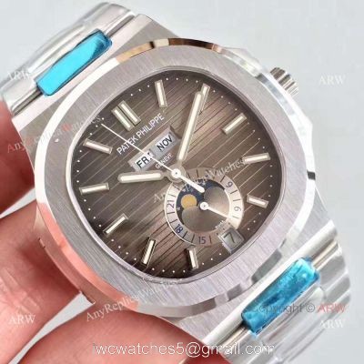 Swiss Patek Philippe Moonphase Replica Nautilus Watch Stainless Steel Gray Face 1