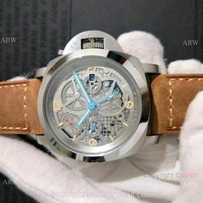 Copy Panerai Luminor GMT SS Brown Leather Strap Watch Pam578 1