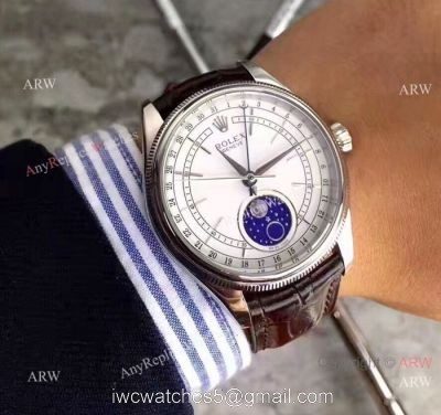 Baselworld Rolex Cellini Moonphase Replica Watch Stainless Steel Brown Leather Strap Watch 1