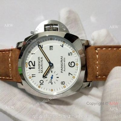 Luminor Marina Panerai White Dial Brown Leather Strap Watch Pam1499 1