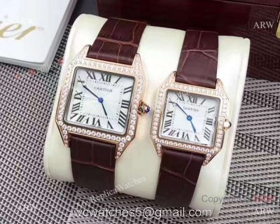 Rose Gold Cartier Santos Diamond Replica watches Lovers Watch 1