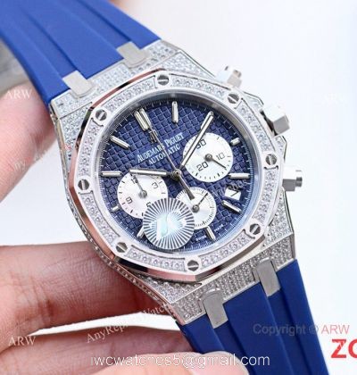 New Copy Audemars Piguet Iced Out Royal Oak Blue Chronograph Watch 1