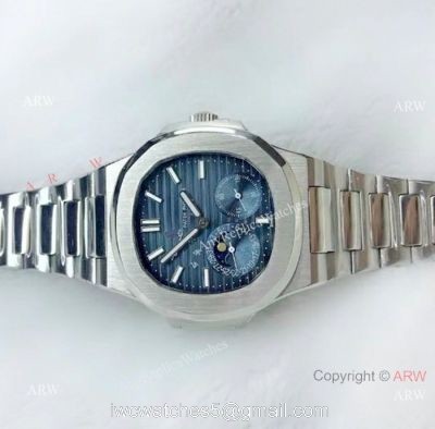 Fake Patek Philippe Nautilus Moon phase Watch SS Blue Face 1