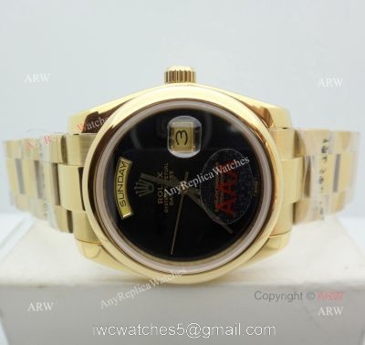 Replica Rolex Yellow Gold Black Onyx Dial Day Date Watch 1