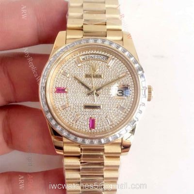 Swiss 2836 Rolex Presidential Diamond Bezel Replica Watch Day Date II Ice Out 1
