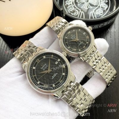 Fake DeVille Prestige Omega Couple Watch Stainless Steel Black Dial 1