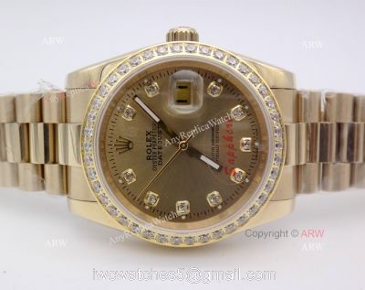 Replica Rolex DateJust All Gold Diamond 36mm Watch President Band 1