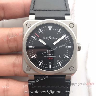 Swiss Fake Bell Ross BR03 100M Frosted Case watch Black Leather Band 1