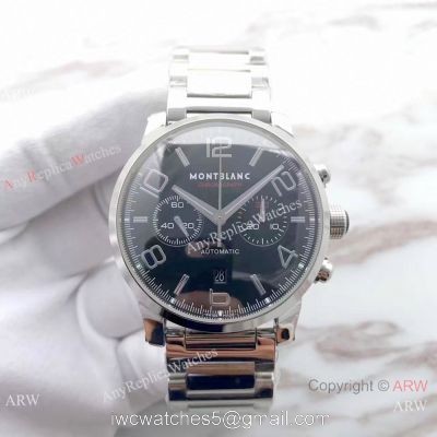 Swiss Grade 7750 Mont blanc Knock off Timewalker 316L Stainless Steel Black Face Watch 1