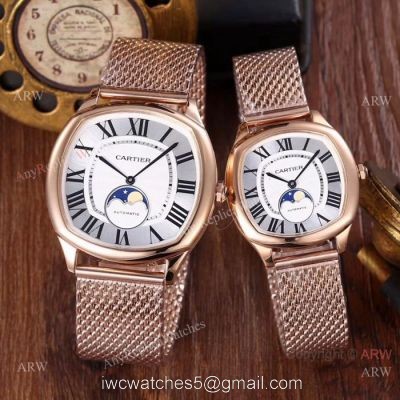 Rose Gold Cartier Drive De Quartz Watches with Moonphase Face 1