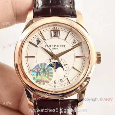 (KM)Swiss Patek Philippe Moonphase Replica Watch Rose Gold Annual Calendar Face 1