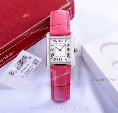 Replica Cartier Tank Louis Womens Watch White Dial Pink Leather Band 1