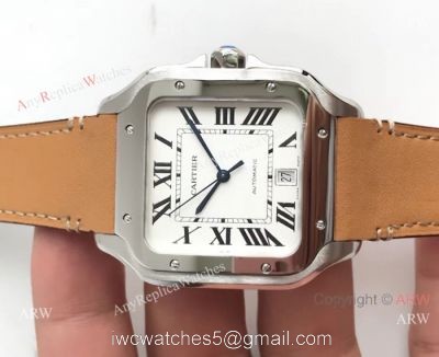 Cartier Santos Quartz Replica Watch SS Brown Leather Band 1