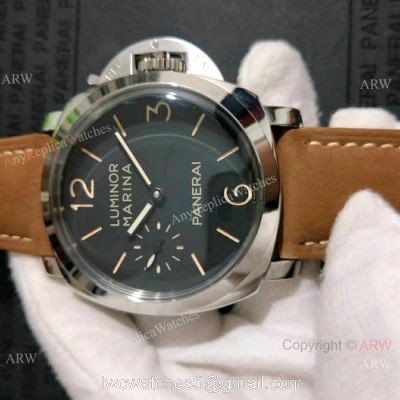 New Copy Panerai LUMINOR MARINA SS Brown Leather Strap Watch PAM422 1