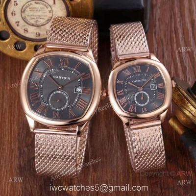 Fake Cartier Drive De Lovers Watch Rose Gold Black Dial 1